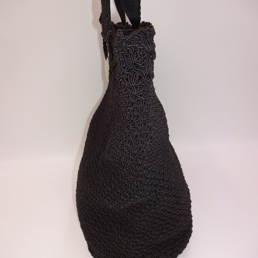 Liz Claiborne Crazy Horse Black Woven Crochet Purse Shoulder Bag Handbag Tote - Picture 4 of 11